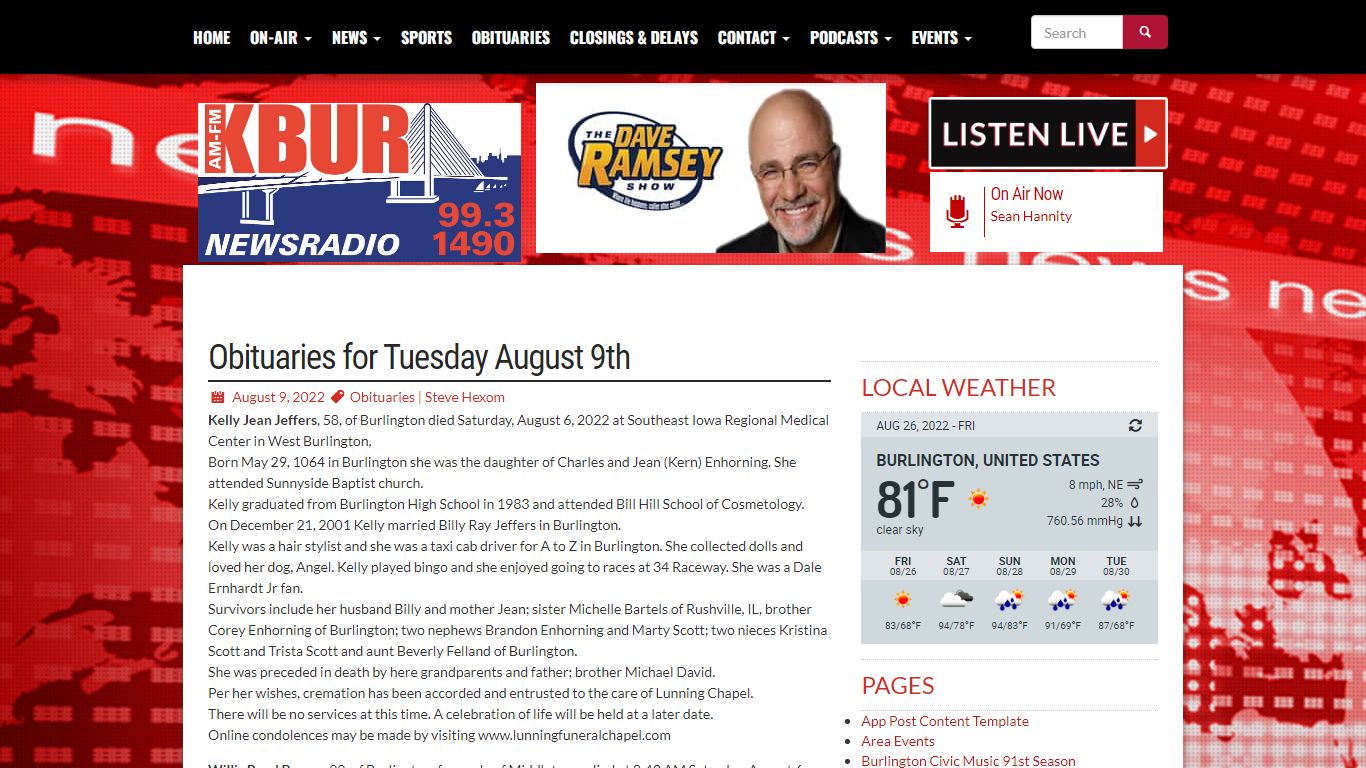 Obituaries for Tuesday August 9th | KBUR